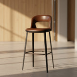 Modern Curved - Back Bar Stool - Adjustable Height with Fabric or Leather Upholstery - StoolTopia