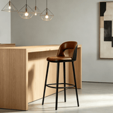 Modern Curved-Back Bar Stool – Fixed Height Design with Premium Fabric or Leather Upholstery - StoolTopia