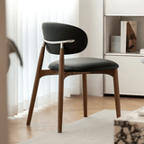 Modern Curved Back Dining Chair – Solid Wood Frame with PU Leather Seat - StoolTopia