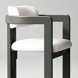 Modern FAS Ash Wood Dining Chair with Linen Upholstery – Black Frame Contemporary Design - StoolTopia