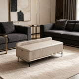 Modern Faux Leather Entryway Storage Bench – Gray & Beige - StoolTopia