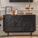 Modern Geometric Black Carved Cabinet – Available in Two Sizes - StoolTopia
