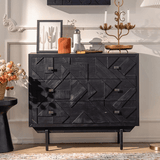 Modern Geometric Black Carved Cabinet – Available in Two Sizes - StoolTopia