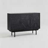 Modern Geometric Black Carved Cabinet – Available in Two Sizes - StoolTopia