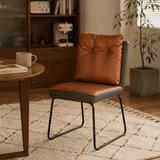 Modern Leather Dining & Vanity Chair – Metal Sled Base, Soft Cushioned Backrest, High-End Minimalist Seating for Dining Rooms, Bedrooms & Contemporary Interiors - StoolTopia