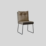 Modern Leather Dining & Vanity Chair – Metal Sled Base, Soft Cushioned Backrest, High - End Minimalist Seating for Dining Rooms, Bedrooms & Contemporary Interiors - StoolTopia