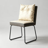 Modern Leather Dining & Vanity Chair – Metal Sled Base, Soft Cushioned Backrest, High-End Minimalist Seating for Dining Rooms, Bedrooms & Contemporary Interiors - StoolTopia
