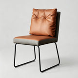 Modern Leather Dining & Vanity Chair – Metal Sled Base, Soft Cushioned Backrest, High-End Minimalist Seating for Dining Rooms, Bedrooms & Contemporary Interiors - StoolTopia