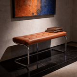 Modern Leather Ottoman with Chrome Base - StoolTopia