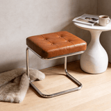 Modern Leather Ottoman with Chrome Base - StoolTopia