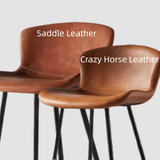 Modern Leather Upholstered Bar Stool with Carbon Steel Frame | Ergonomic High Stool in Crazy Horse or Saddle Leather - StoolTopia