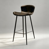 Modern Leather Upholstered Bar Stool with Carbon Steel Frame | Ergonomic High Stool in Crazy Horse or Saddle Leather - StoolTopia
