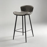 Modern Leather Upholstered Bar Stool with Carbon Steel Frame | Ergonomic High Stool in Crazy Horse or Saddle Leather - StoolTopia
