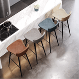 Modern Leather Upholstered Bar Stool with Carbon Steel Frame | Ergonomic High Stool in Crazy Horse or Saddle Leather - StoolTopia