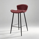 Modern Leather Upholstered Bar Stool with Carbon Steel Frame | Ergonomic High Stool in Crazy Horse or Saddle Leather - StoolTopia