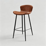 Modern Leather Upholstered Bar Stool with Carbon Steel Frame | Ergonomic High Stool in Crazy Horse or Saddle Leather - StoolTopia
