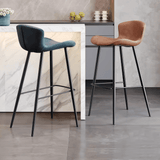 Modern Leather Upholstered Bar Stool with Carbon Steel Frame | Ergonomic High Stool in Crazy Horse or Saddle Leather - StoolTopia