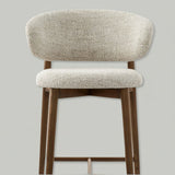 Modern Linen Upholstered Bar Stool with Solid Wood Base – Customizable Colors & Heights - StoolTopia