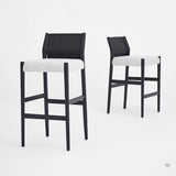 Modern Minimalist Mixed - Material Bar Stool – Saddle Leather Backrest, Breathable Cotton - Linen Seat & Solid Wood Frame for Kitchen Islands & Contemporary Interiors - StoolTopia