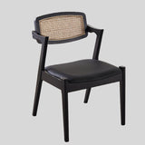 Modern Nordic Rattan & Leather Dining Chair – Solid Wood Frame, Curved Low - Back Design for Cafés, Homes & Boutique Stays - StoolTopia