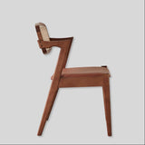 Modern Nordic Rattan & Leather Dining Chair – Solid Wood Frame, Curved Low - Back Design for Cafés, Homes & Boutique Stays - StoolTopia