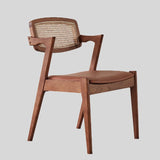 Modern Nordic Rattan & Leather Dining Chair – Solid Wood Frame, Curved Low - Back Design for Cafés, Homes & Boutique Stays - StoolTopia