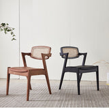 Modern Nordic Rattan & Leather Dining Chair – Solid Wood Frame, Curved Low - Back Design for Cafés, Homes & Boutique Stays - StoolTopia