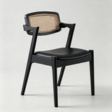 Modern Nordic Rattan & Leather Dining Chair – Solid Wood Frame, Curved Low-Back Design for Cafés, Homes & Boutique Stays - StoolTopia