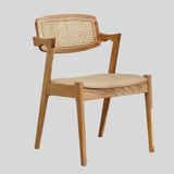 Modern Nordic Rattan & Leather Dining Chair – Solid Wood Frame, Curved Low - Back Design for Cafés, Homes & Boutique Stays - StoolTopia