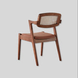 Modern Nordic Rattan & Leather Dining Chair – Solid Wood Frame, Curved Low - Back Design for Cafés, Homes & Boutique Stays - StoolTopia