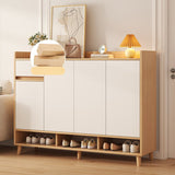 Modern Nordic Shoe Cabinet with Drawer and Open Storage – 3 - Door Entryway Shoe Organizer with Elevated Legs - StoolTopia