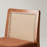 Taburete de bar de madera maciza de fresno con respaldo de ratán – Asiento de cuero sintético o lino, 65/75 cm