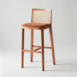 Taburete de bar de madera maciza de fresno con respaldo de ratán – Asiento de cuero sintético o lino, 65/75 cm
