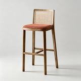 Taburete de bar de madera maciza de fresno con respaldo de ratán – Asiento de cuero sintético o lino, 65/75 cm