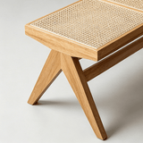 Modern Rattan and Wood Bench - Natural Woven Seat with Solid Wood Frame - StoolTopia