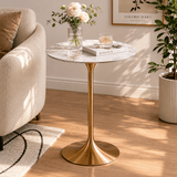 Modern Round Bar Table - Metal Base with Wood or Stone Top | Custom Height & Diameter - StoolTopia