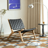 Modern Saddle Leather Sling Lounge Chair with Wooden Frame - StoolTopia