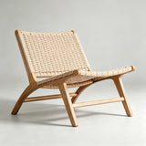 Modern Saddle Leather Sling Lounge Chair with Wooden Frame - StoolTopia
