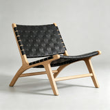Modern Saddle Leather Sling Lounge Chair with Wooden Frame - StoolTopia