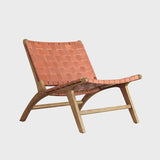Modern Saddle Leather Sling Lounge Chair with Wooden Frame - StoolTopia