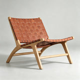 Modern Saddle Leather Sling Lounge Chair with Wooden Frame - StoolTopia