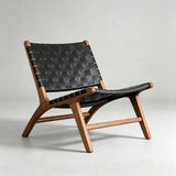 Modern Saddle Leather Sling Lounge Chair with Wooden Frame - StoolTopia
