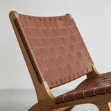 Modern Saddle Leather Sling Lounge Chair with Wooden Frame - StoolTopia