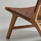 Modern Saddle Leather Sling Lounge Chair with Wooden Frame - StoolTopia