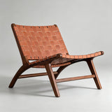 Modern Saddle Leather Sling Lounge Chair with Wooden Frame - StoolTopia