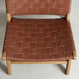 Modern Saddle Leather Sling Lounge Chair with Wooden Frame - StoolTopia