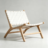 Modern Saddle Leather Sling Lounge Chair with Wooden Frame - StoolTopia