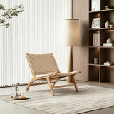 Modern Saddle Leather Sling Lounge Chair with Wooden Frame - StoolTopia