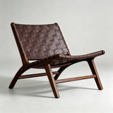 Modern Saddle Leather Sling Lounge Chair with Wooden Frame - StoolTopia