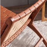 Modern Saddle Leather Sling Lounge Chair with Wooden Frame - StoolTopia